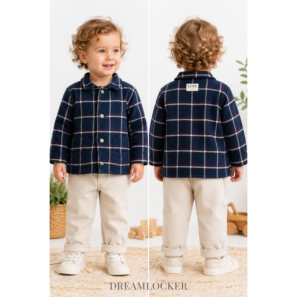 LOIR Paris Kids Jacket 36 mos Navy Windowpane Plaid French Designer Cotton Coat
